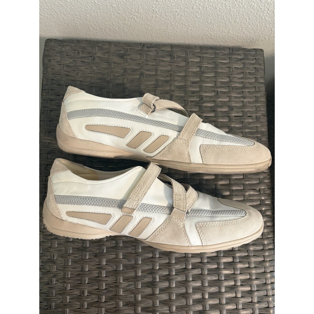 Ecco Walking Shoes White Leather Sneakers ~EU 40 US 9~Criss Cross Hook & Loop - Picture 2 of 8